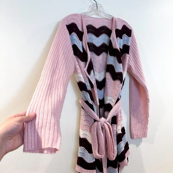 LoveShackFancy Ariella Alpaca Wool Pink Purple Squiggle Cardigan Sweater M RARE - Picture 4 of 7